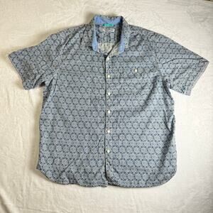 Tommy Bahama Mens Short Sleeve Button Shirt Blue Geometric Tencel Cotton Large